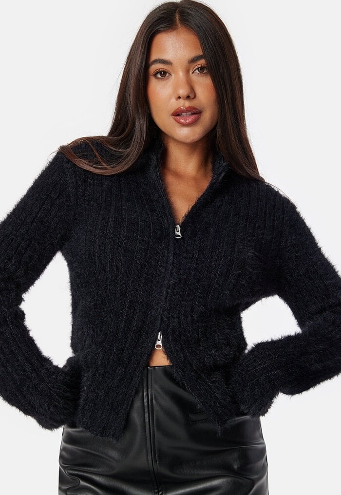 BUBBLEROOM Rib Knitted Zip Cardigan