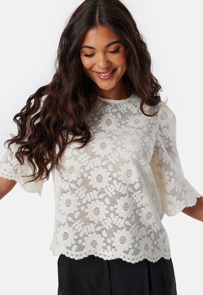 BUBBLEROOM Round Neck Lace Blouse