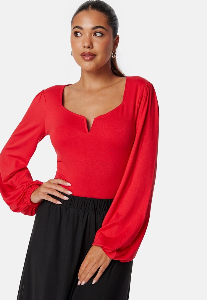 BUBBLEROOM Square V-neck Long Sleeve Puff Top