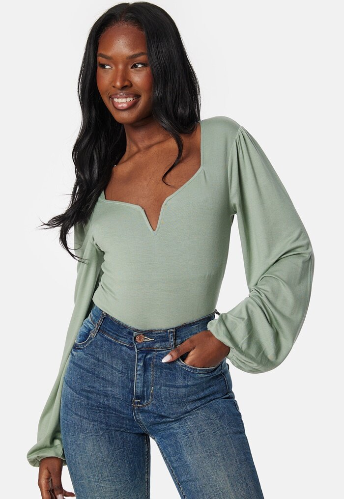 BUBBLEROOM Square V-neck Long Sleeve Puff Top