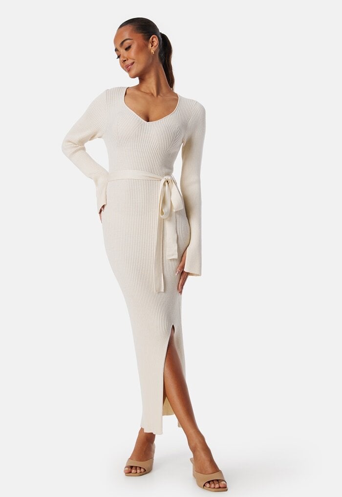 BUBBLEROOM Slit Knitted Midi Dress