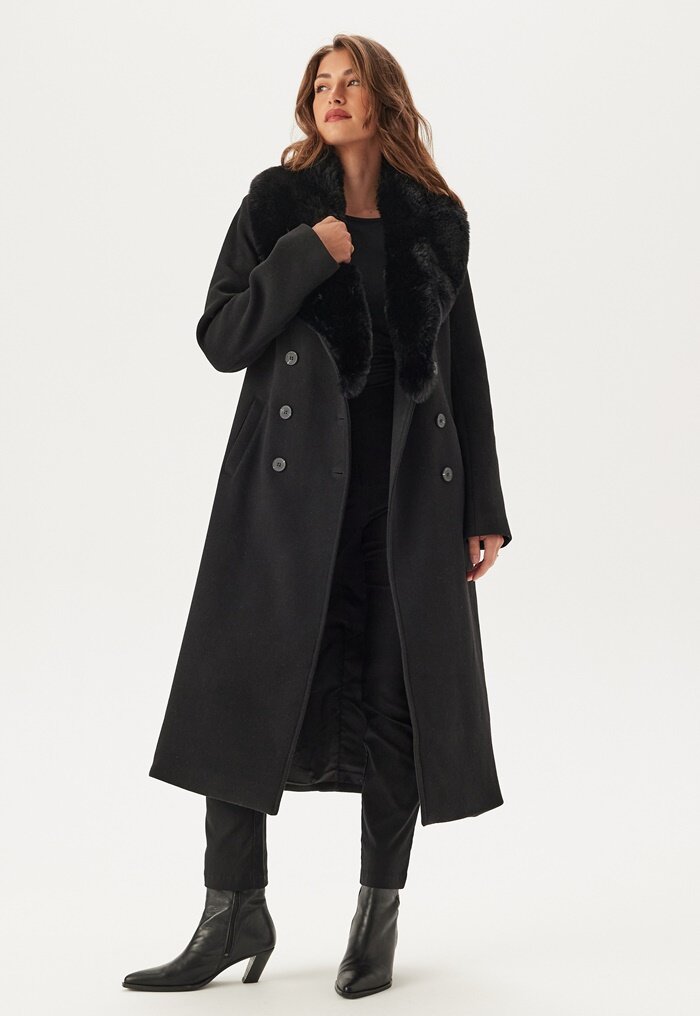 Chiara Forthi Fur Collar Belted Wool Blend Coat