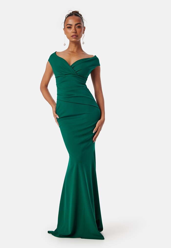 Goddiva Bardot Pleat Maxi Dress