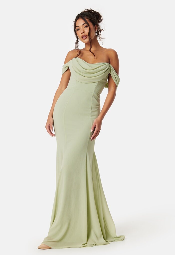 Goddiva Chiffon Off Shoulder Maxi Dress