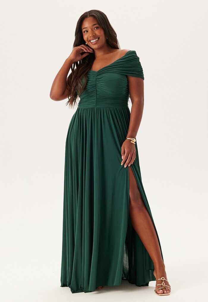 Goddiva Curve Bardot Rouched Maxi With Split