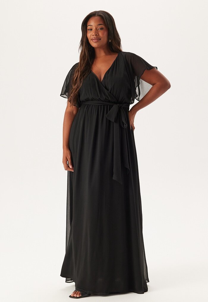 Goddiva Curve Flutter Sleeve Chiffon Maxi Curve Dress