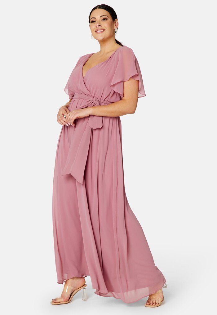 Goddiva Curve Flutter Sleeve Chiffon Maxi Curve Dress