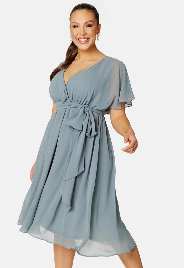 Goddiva Curve Flutter Sleeve Chiffon Midi Dress