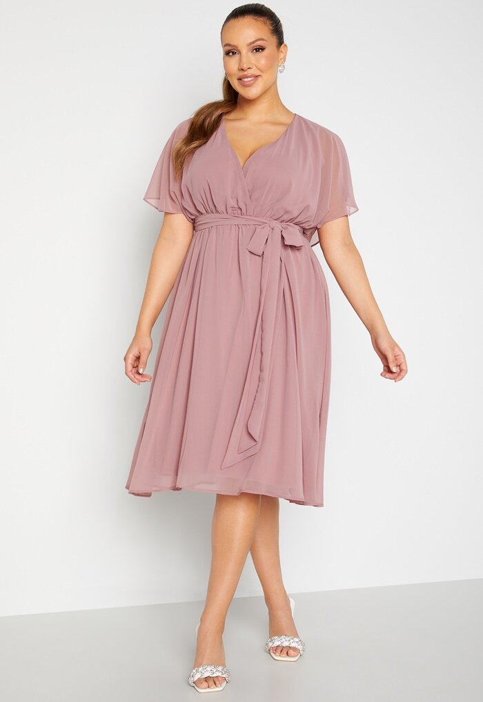 Goddiva Curve Flutter Sleeve Chiffon Midi Dress