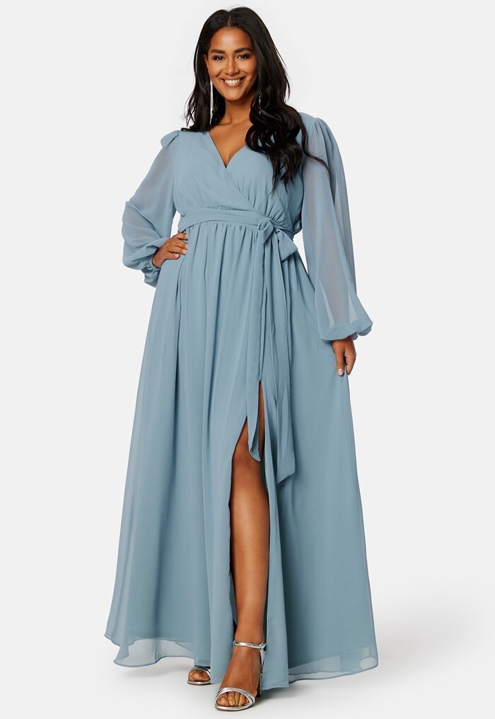 Goddiva Curve Long Sleeve Chiffon Maxi Curve Dress