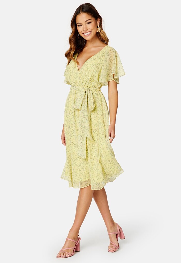 Goddiva Ditsy Flutter Sleeve Midi Dress