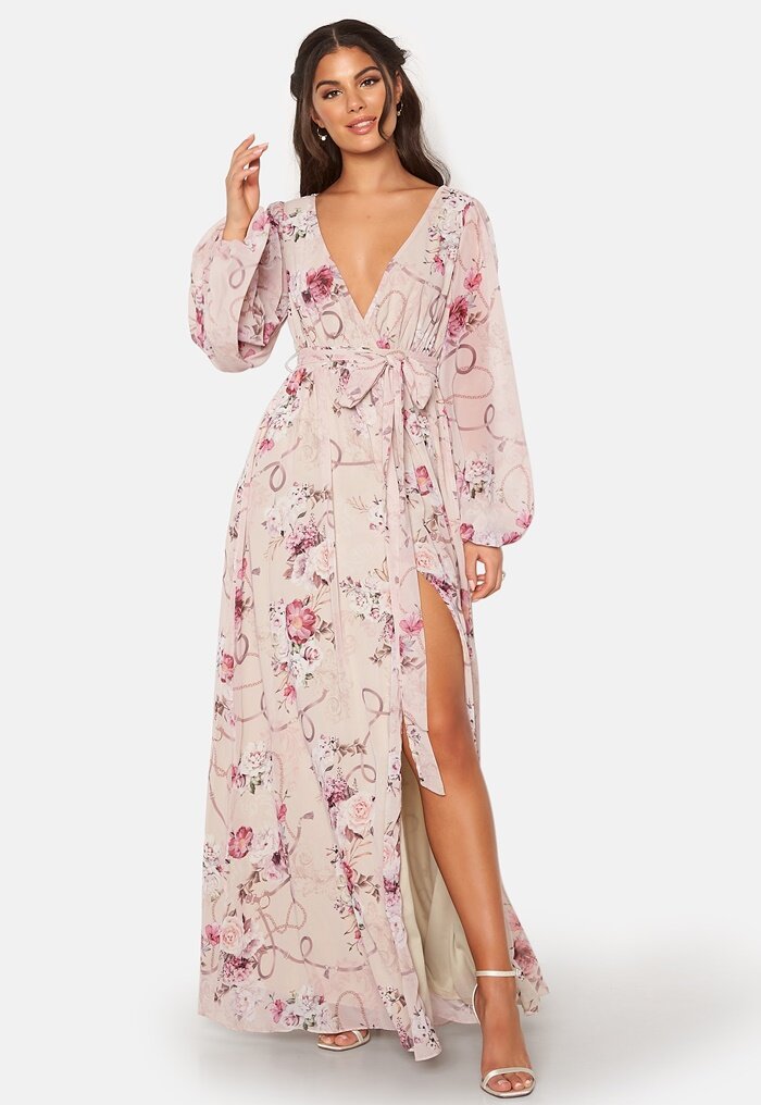 Goddiva Floral Long Sleeve Chiffon Maxi Dress