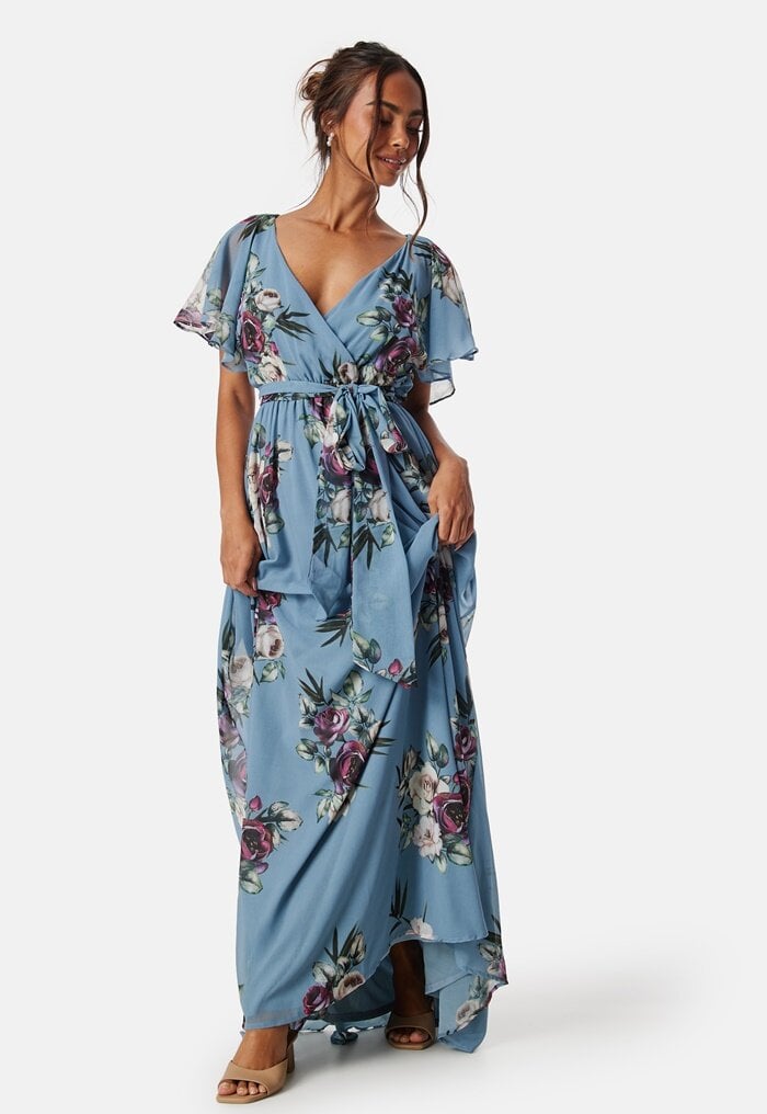 Goddiva Flutter Floral Maxi Dress