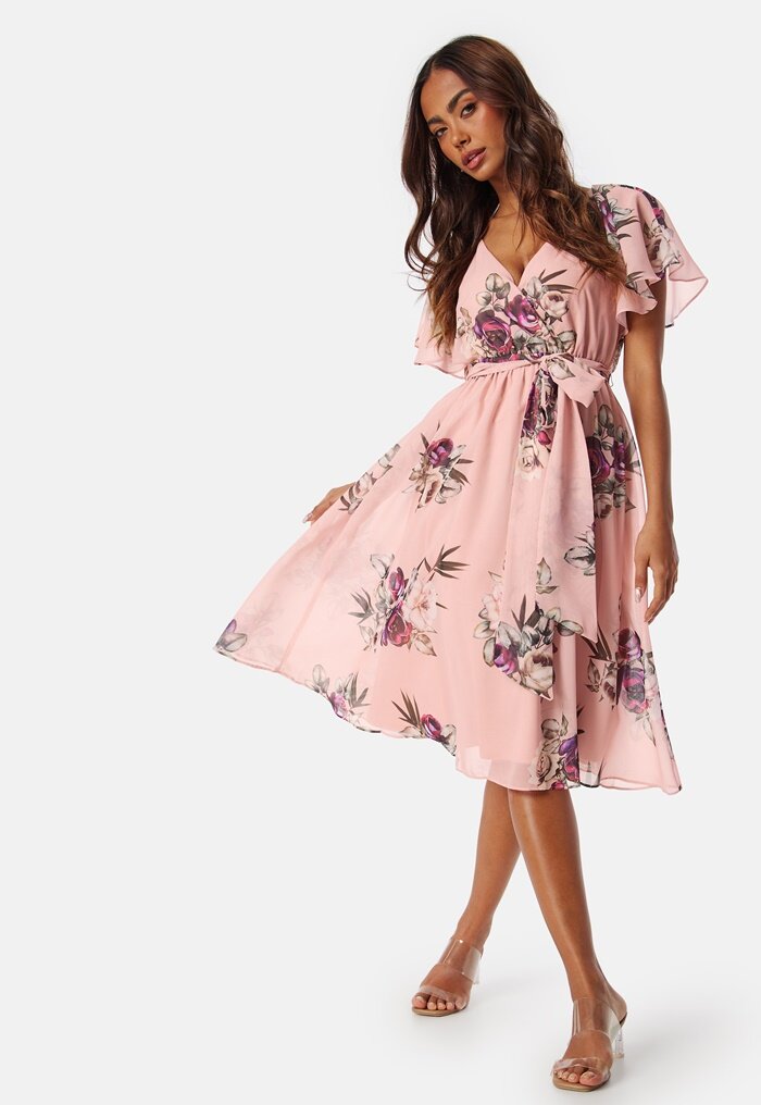 Goddiva Flutter Floral Midi Dress