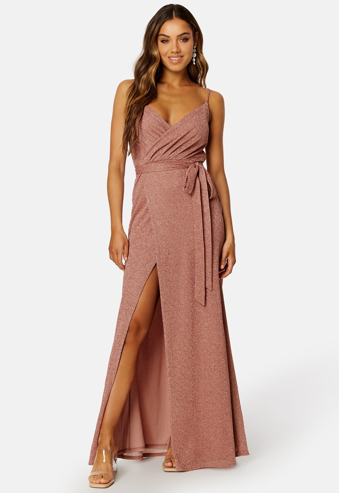 Goddiva Glitter Wrap Front Maxi Dress