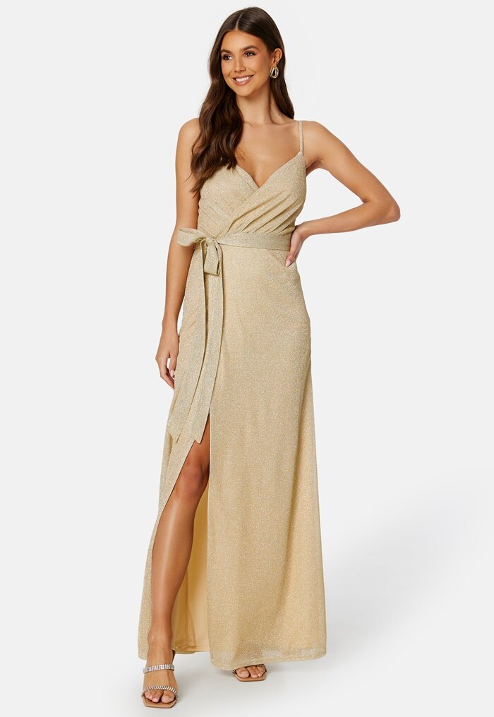 Goddiva Glitter Wrap Front Maxi Dress