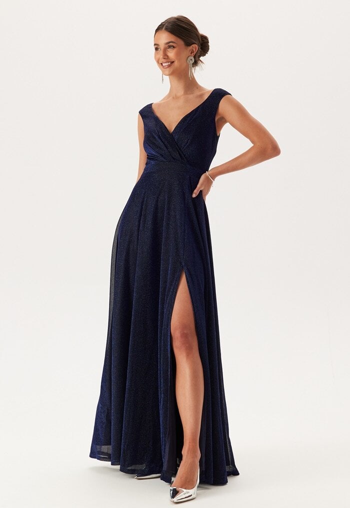 Goddiva Glitter Wrap Maxi Dress