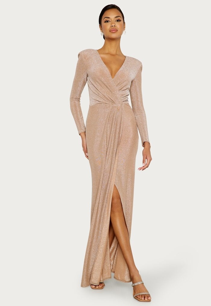 Goddiva Long Sleeve Glitter Maxi Dress