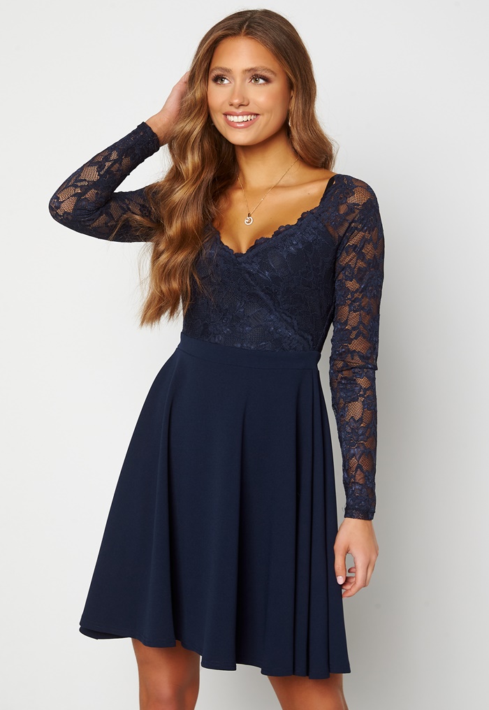 Goddiva Long Sleeve Lace Skater Dress