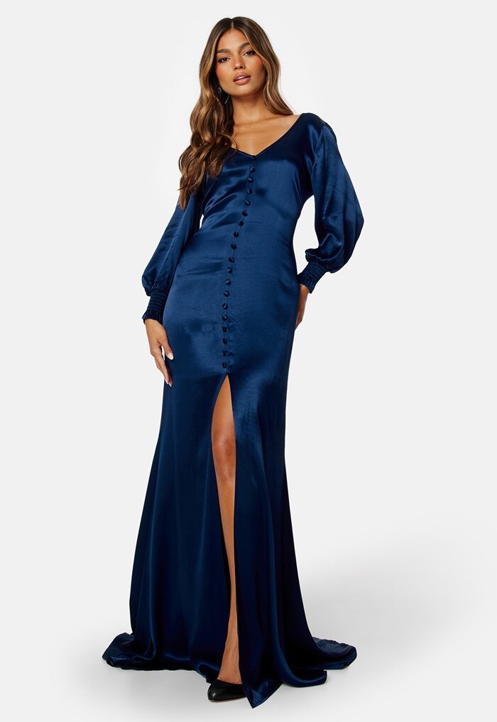 Goddiva Satin Button Front Maxi Dress