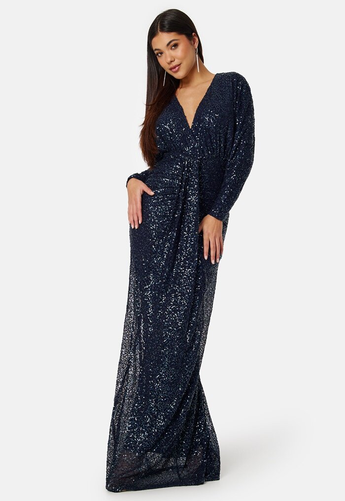 Goddiva Sequin Deep V Maxi Dress