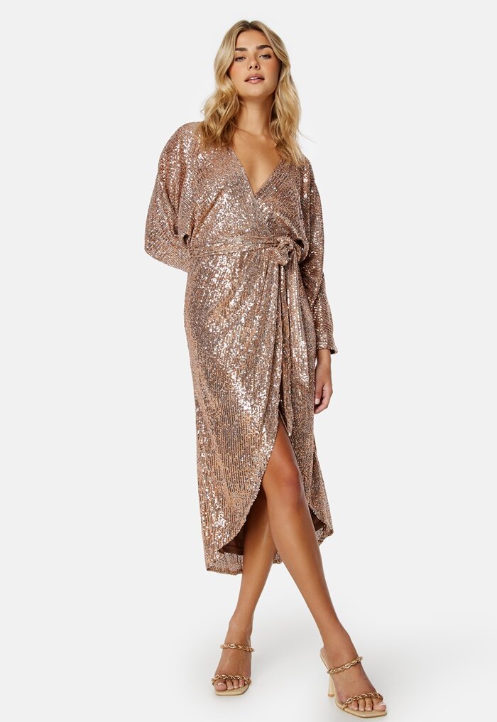 Goddiva Sequin Wrap Midi Dress