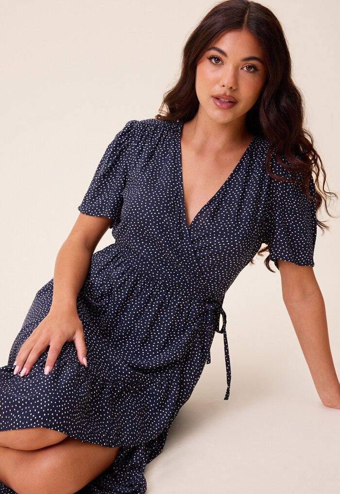 Happy Holly Evie Puff Sleeve Midi Wrap Dress