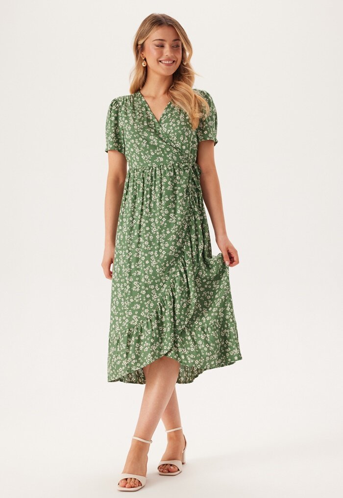 Happy Holly Evie Puff Sleeve Midi Wrap Dress