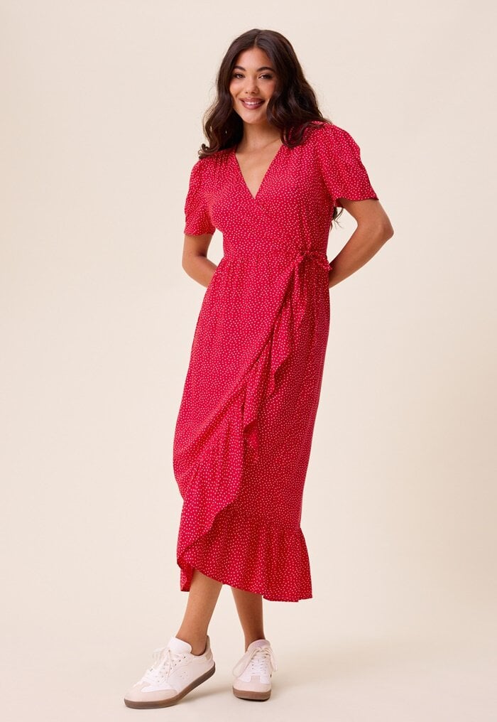 Happy Holly Evie Puff Sleeve Midi Wrap Dress