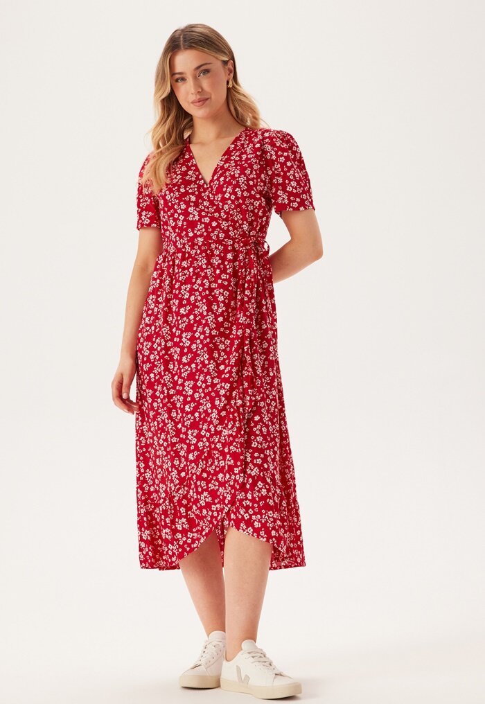 Happy Holly Evie Puff Sleeve Midi Wrap Dress