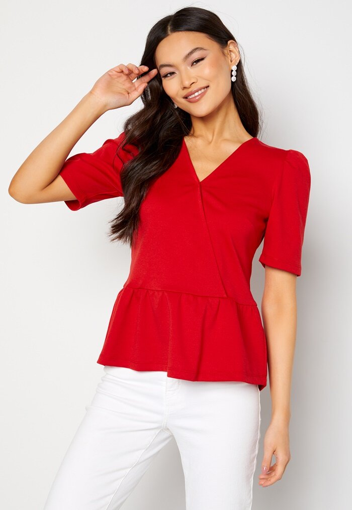 Happy Holly Madeleine peplum top