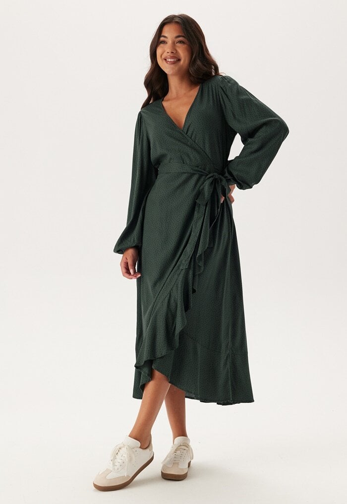 Happy Holly Puff Sleeve Viscose Wrap Dress