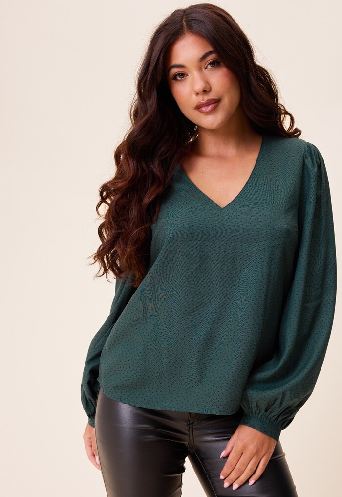 Happy Holly V-neck Puff Sleeve Viscose Blouse