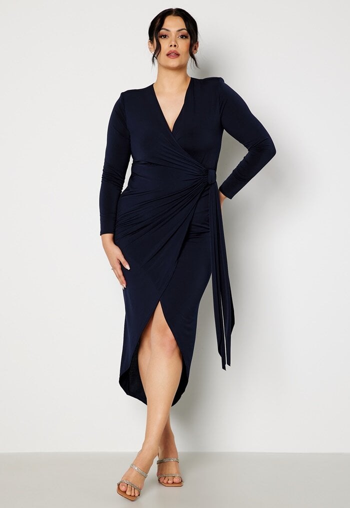 John Zack Curve Long Sleeve Wrap Maxi Dress