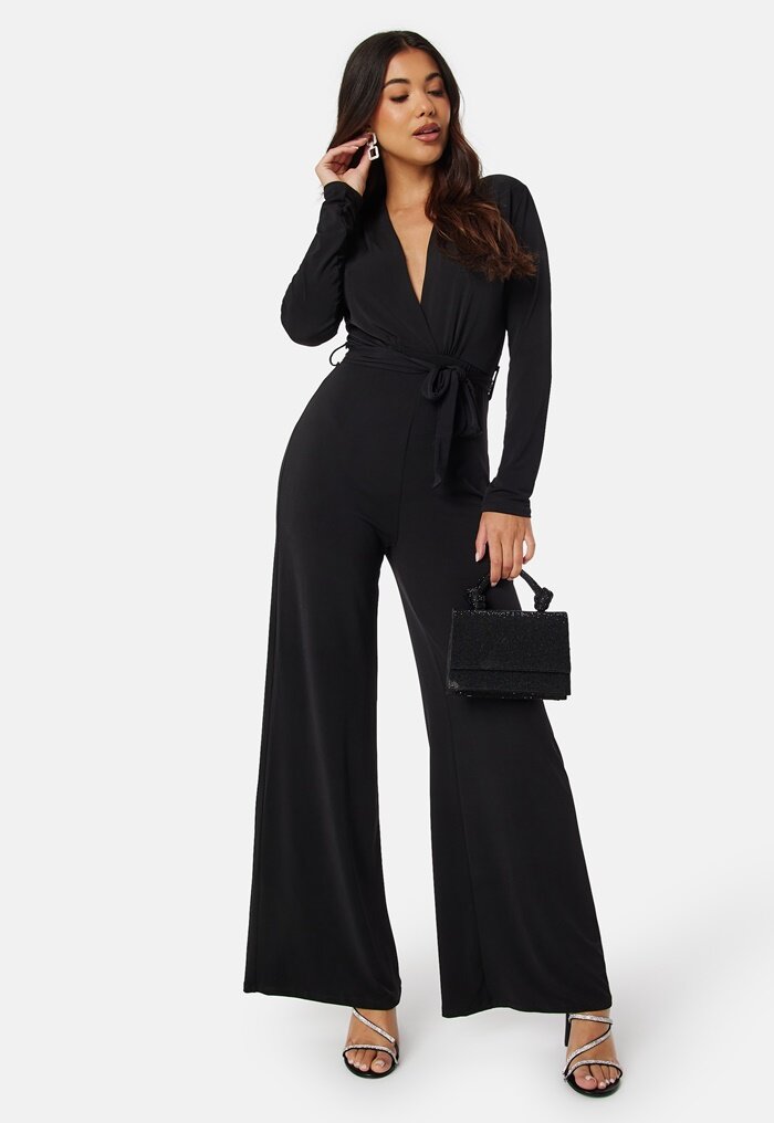 John Zack Deep V Wide Leg Jumpsuit