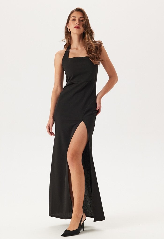 John Zack Halter Neck Maxi Dress With Split