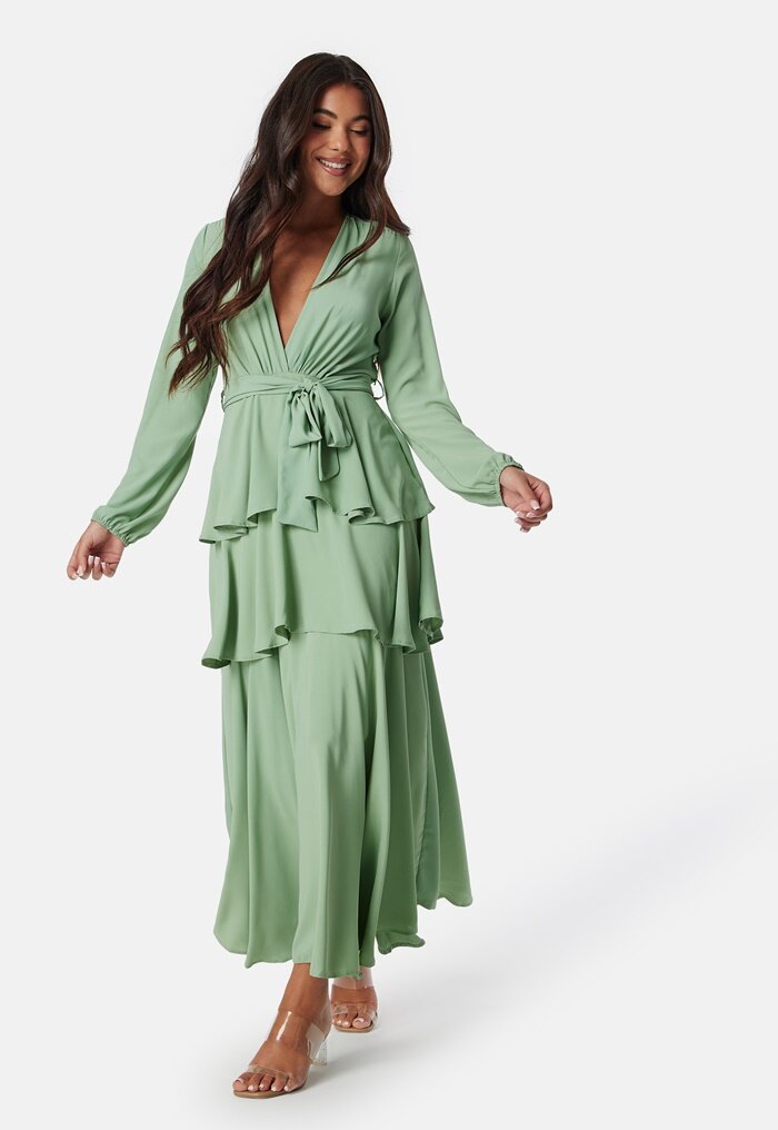 John Zack Long Sleeve Tiered Maxi Dress