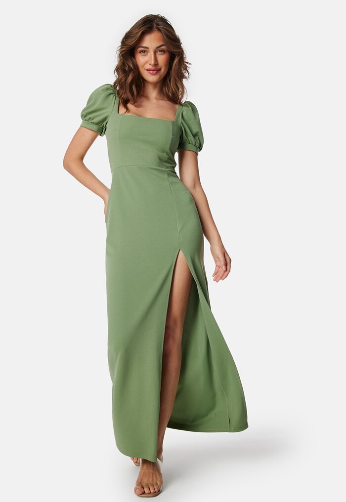 John Zack Puff Sleeve Maxi Dress With Split