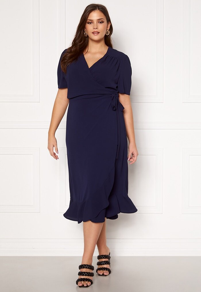 John Zack Curve Short Sleeve Wrap Frill Curve Dress