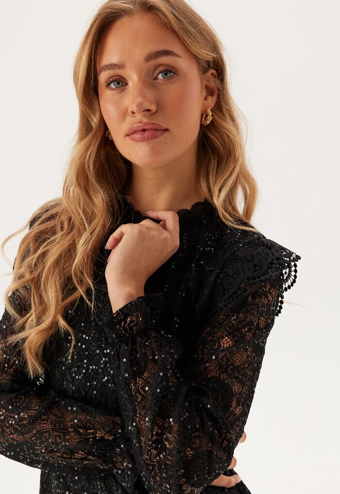 Pieces Pcolline Ls Lace Sequins Top