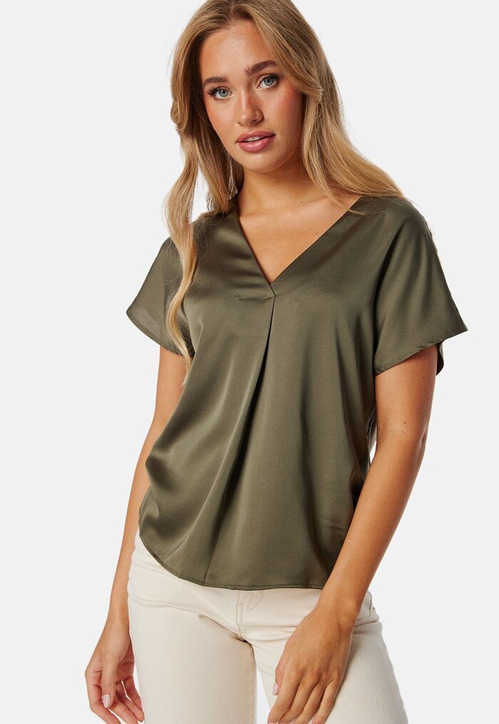 VILA Viellette V-neck S/S SATIN TOP